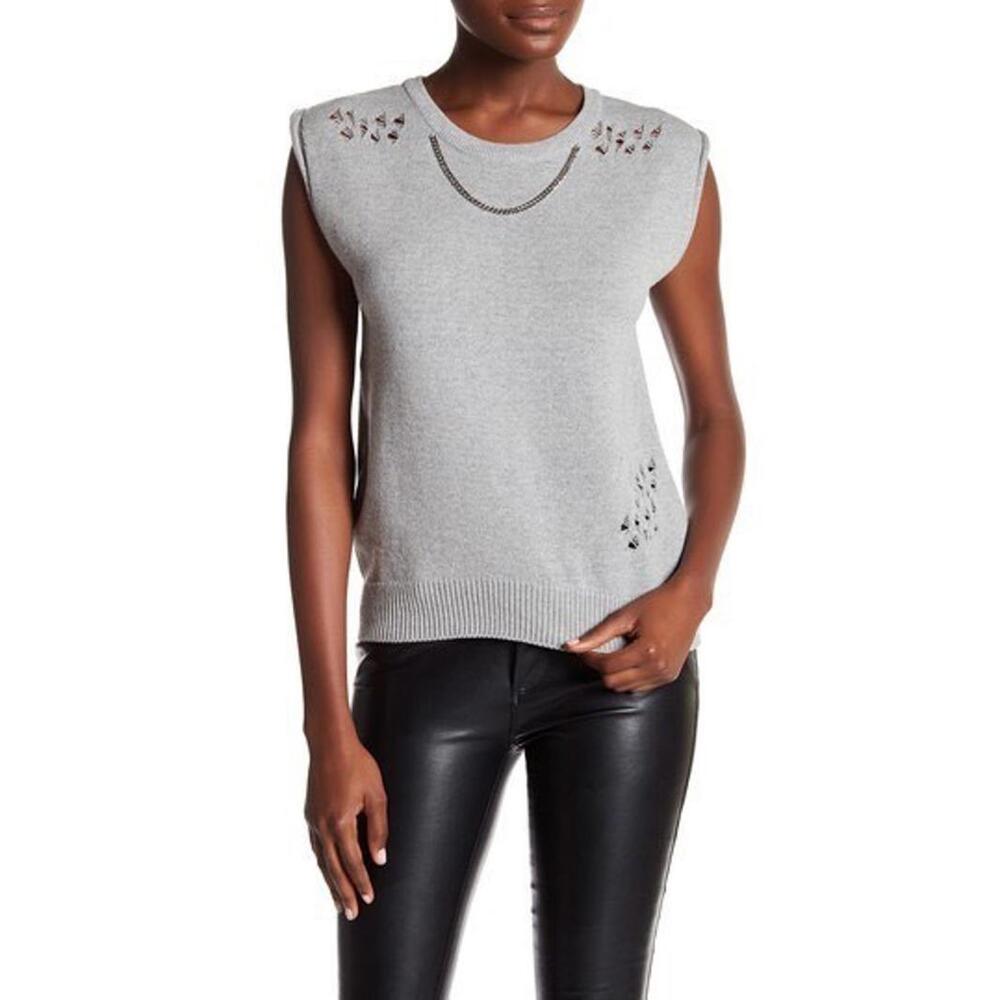 New Thomas Wylde Chain Embellished Sleeveless Sweater In HAZE Size M $355